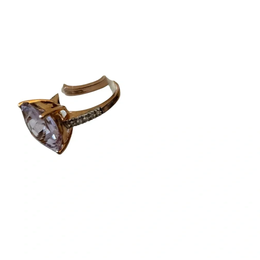 Elegant Gold Band with Pink Gemstone & Cubic Zirconia Ring Sz 7 - Picture 3 of 5